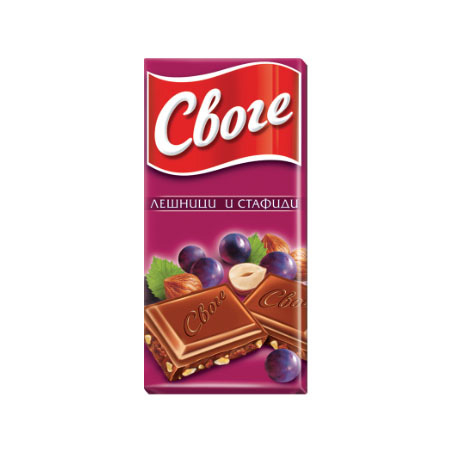 Svoge Hazelnut and Raisin Chocolate 90g. 22 pcs./box