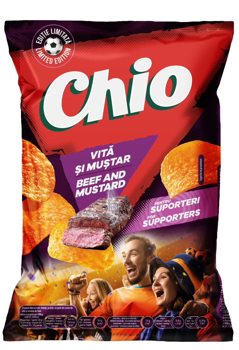 Cips CHIO Futbol eti ve hardalı 125 g 12 adet/koli adet/koli.