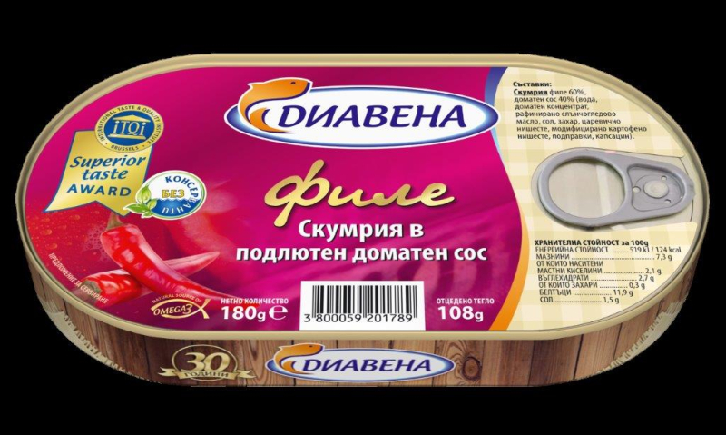 Филе скумбрии Diavena 0,180 в остром томатном соусе 15 шт./ст.