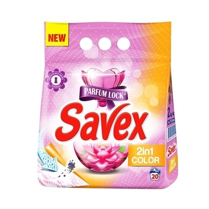 Savex powder 2 kg. 2 in 1 for colored laundry 8 pcs/bag